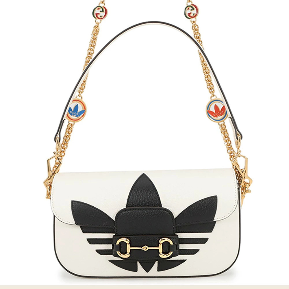 Gucci Chain Shoulder Bag Adidas Collaboration Horsebit White Black